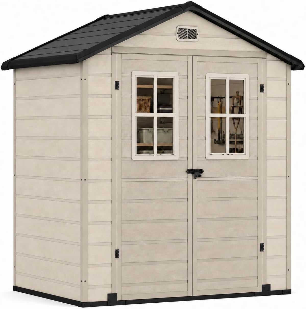 Outdoor Storage Shed with Double Windows and All-Weather Resin Construction for Garden Tools Outdoor Storage Shed with Double Windows and All-Weather Resin Construction for Garden Tools - Image 1