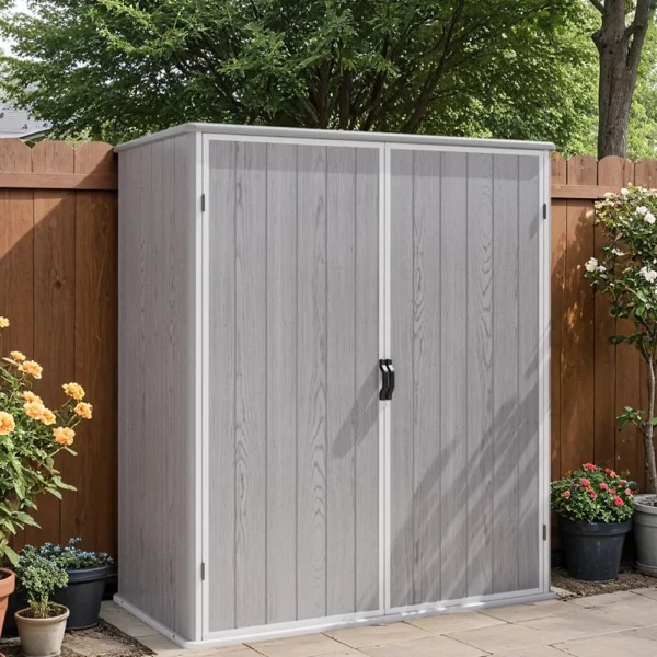 5x3_plastic_shed_with_lockable_door_gray_scene2 Patiowell 5x3 Plastic Outdoor Storage Shed with Lockable Door, Gray